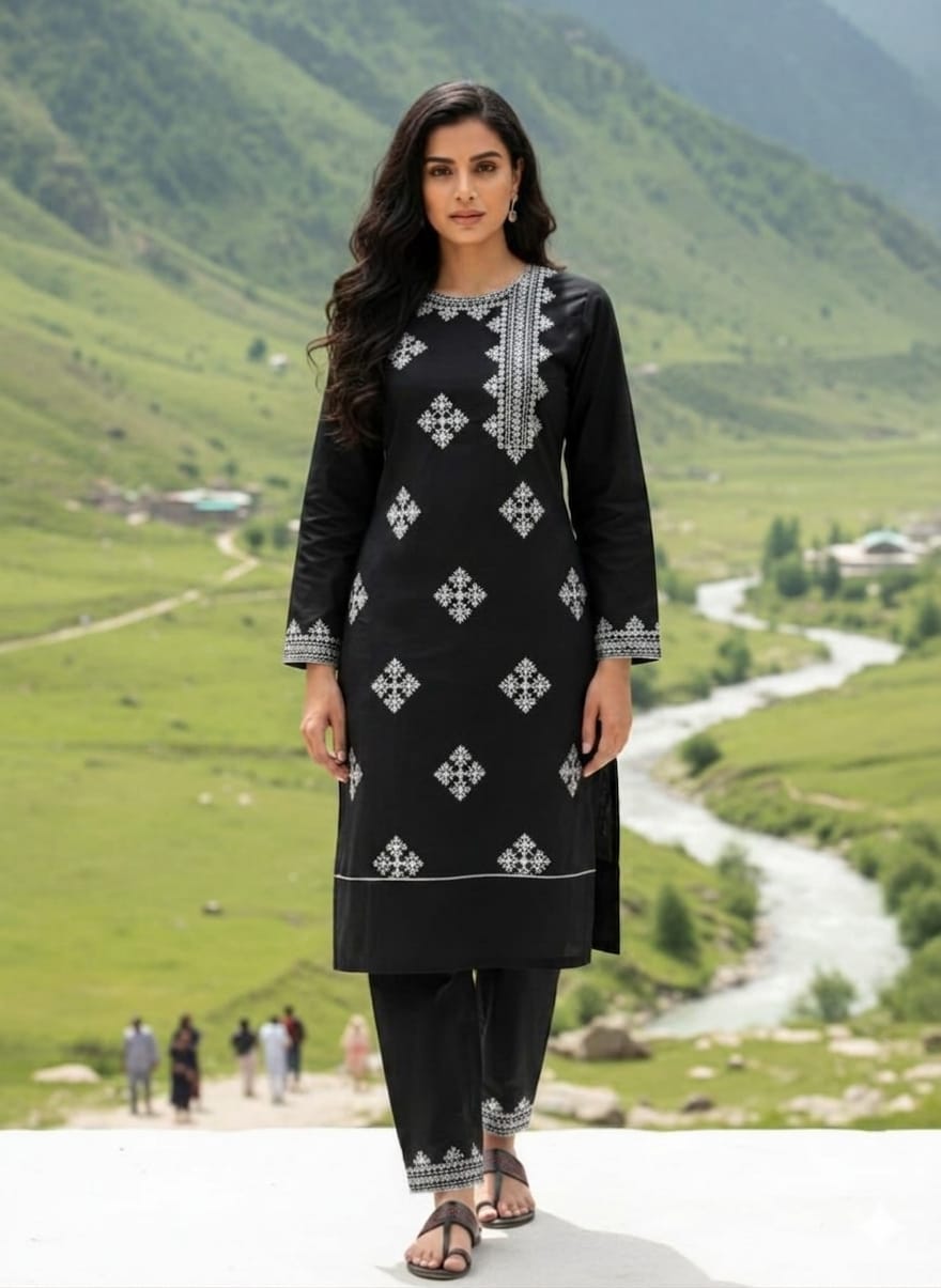 PREMIUM Black and Golden , Balochi hand Embroidery Kurta Trouser