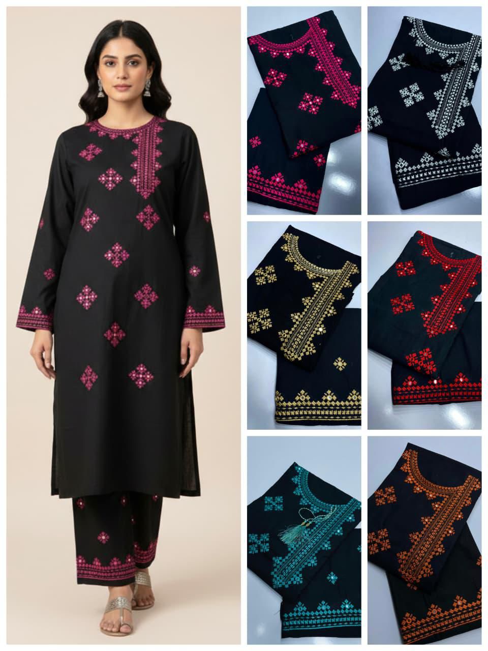 Black and Pink Balochi hand Embroidery Kurta Trouser